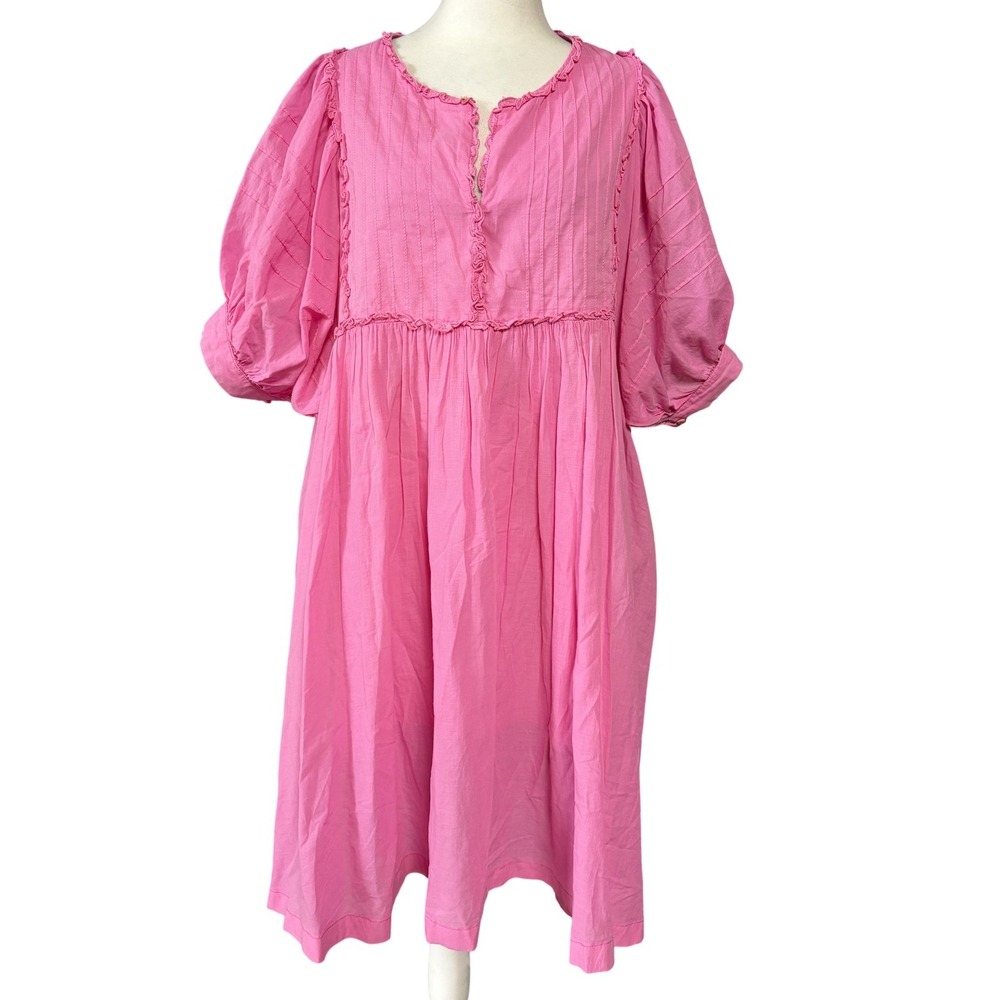 ZJOOSH Dress Womens XL Pink Cotton Swing Trapeze Ruffle Balloon Sleeve‎